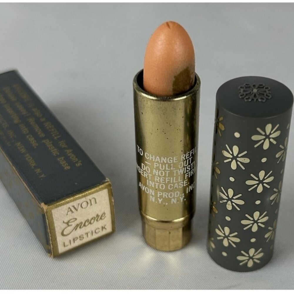 Vintage Avon Encore Lipstick Tender Mood Gray Floral Tube In Box Mod 60s 70s